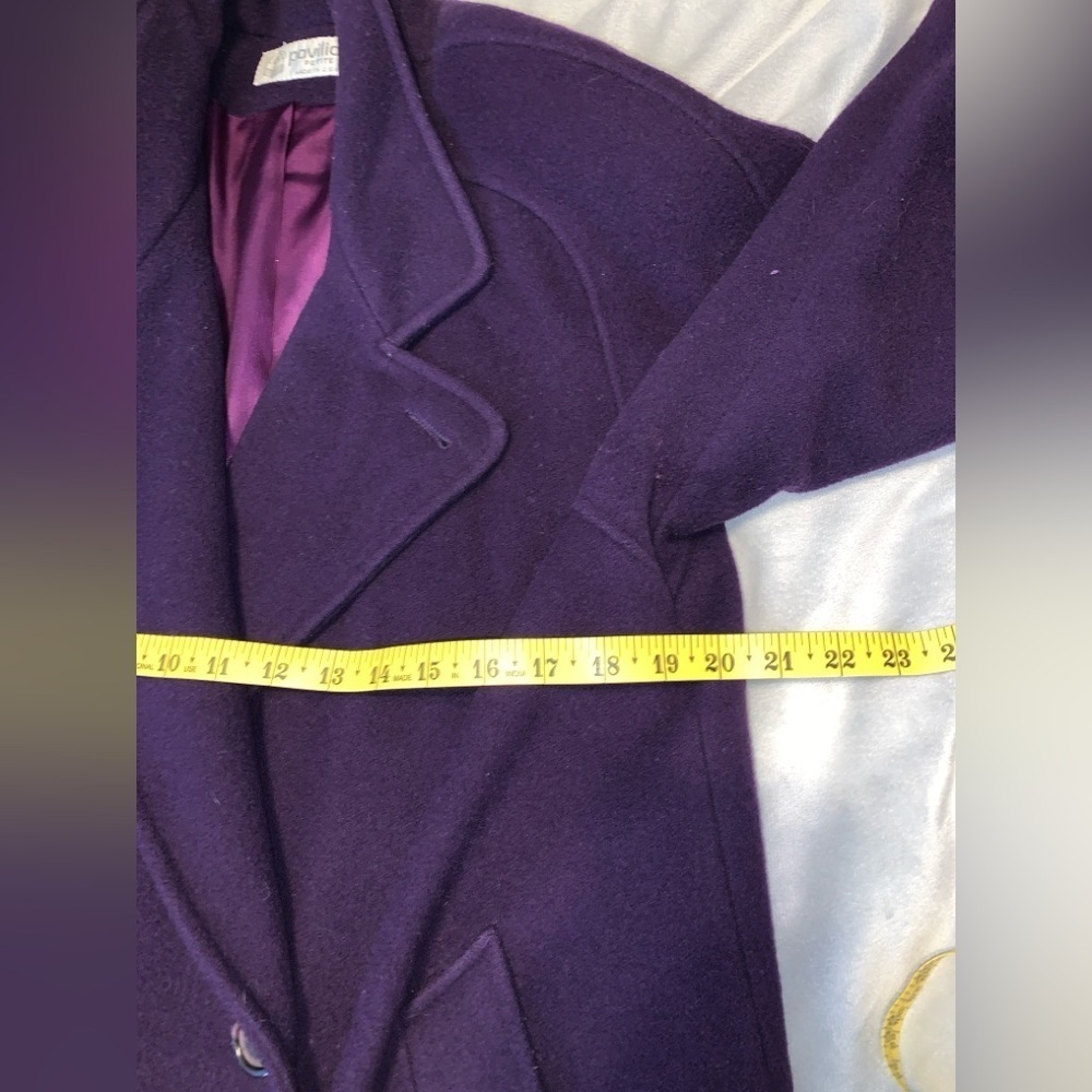 Vintage long Women's Purple Double-Breasted wool pea Coat long funnel neck  2x - Picture 5 of 7
